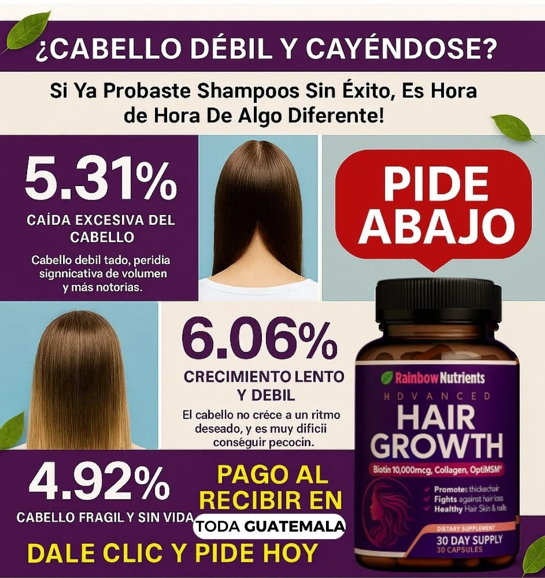 Hair Growth 2 x 1 – ¡Detén la Caída y Activa el Crecimiento Desde 7 Días!